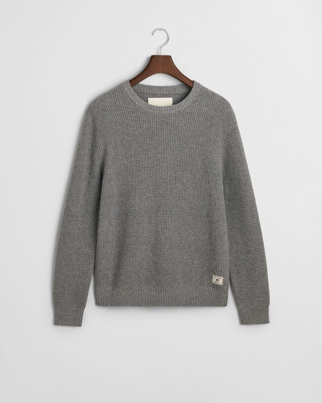 Textured Wool Blend Crew Neck Sweater