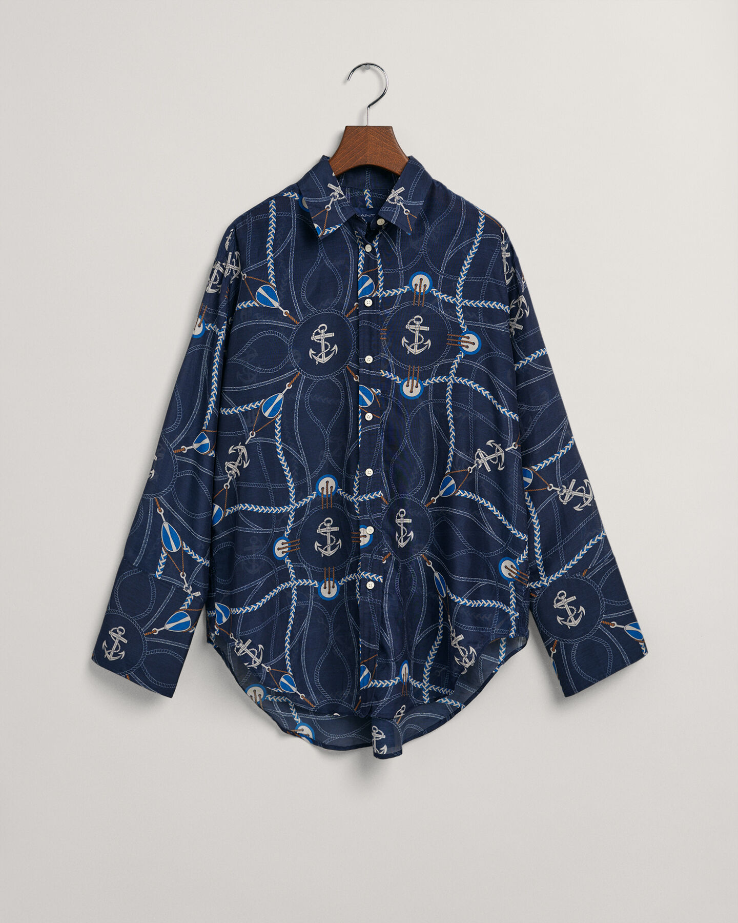 Relaxed Fit Sailing Print Cotton Silk Blouse