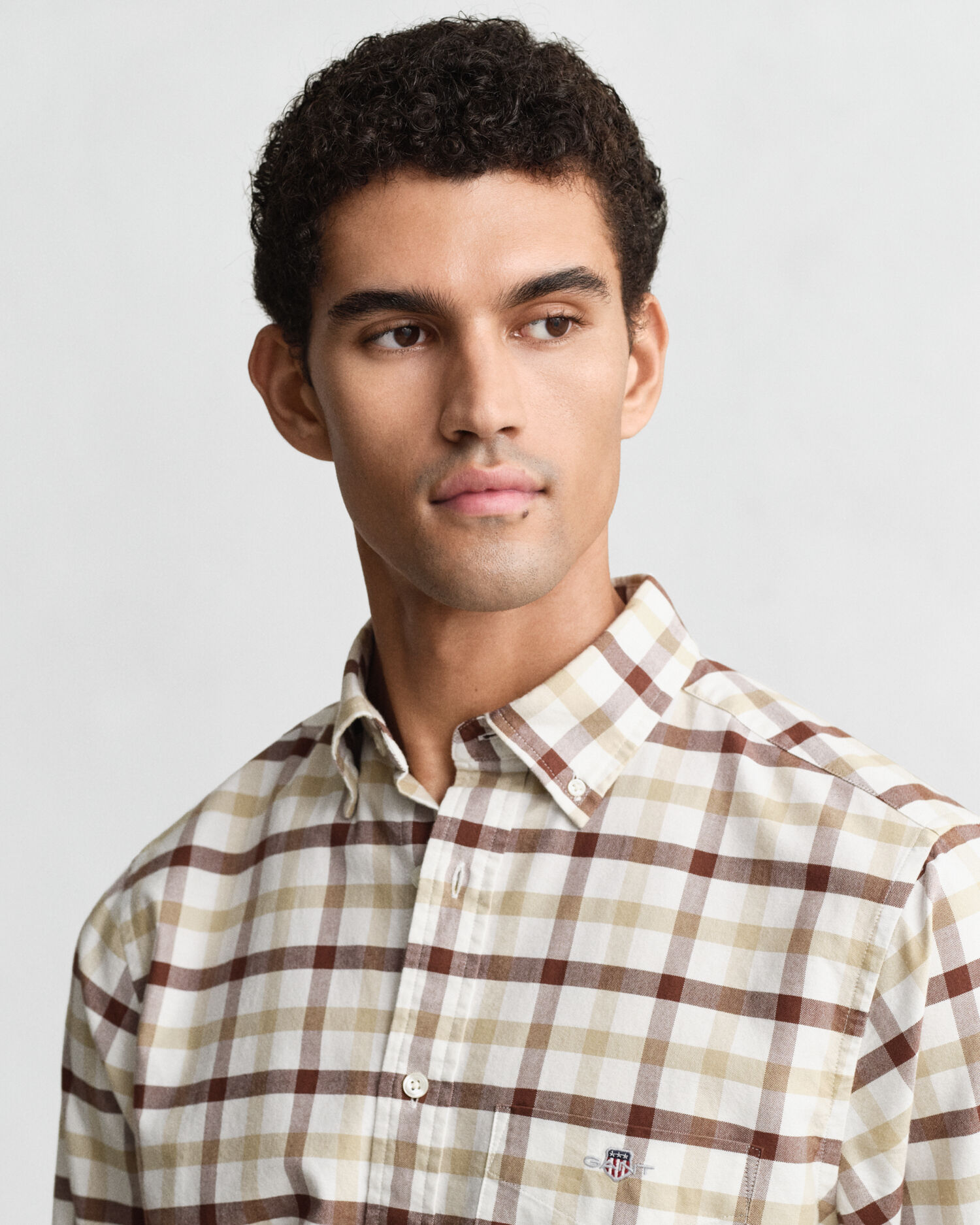 Regular Fit Checked Oxford Shirt — MAHOGANY BROWN