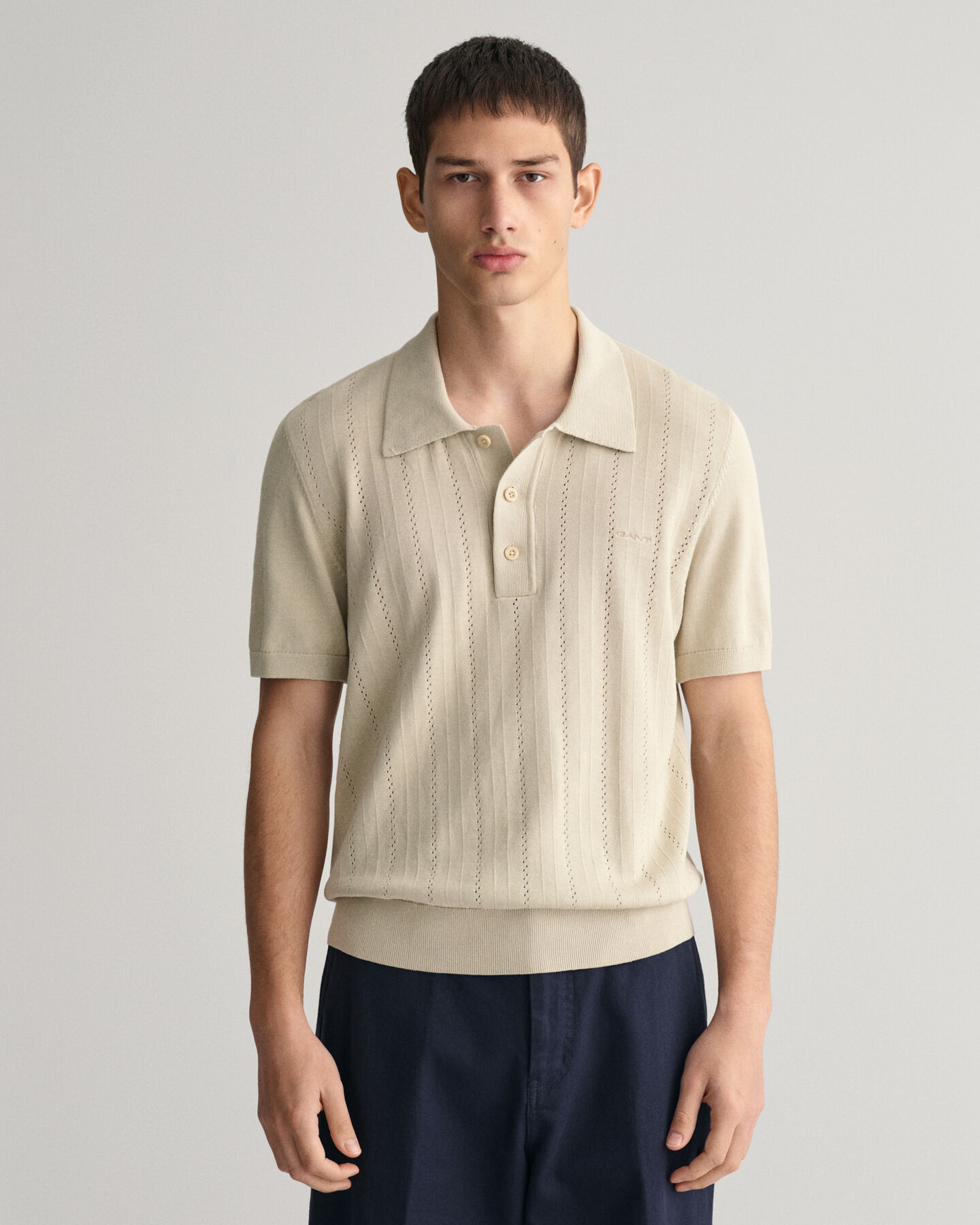 Pointelle Textured Polo Sweater