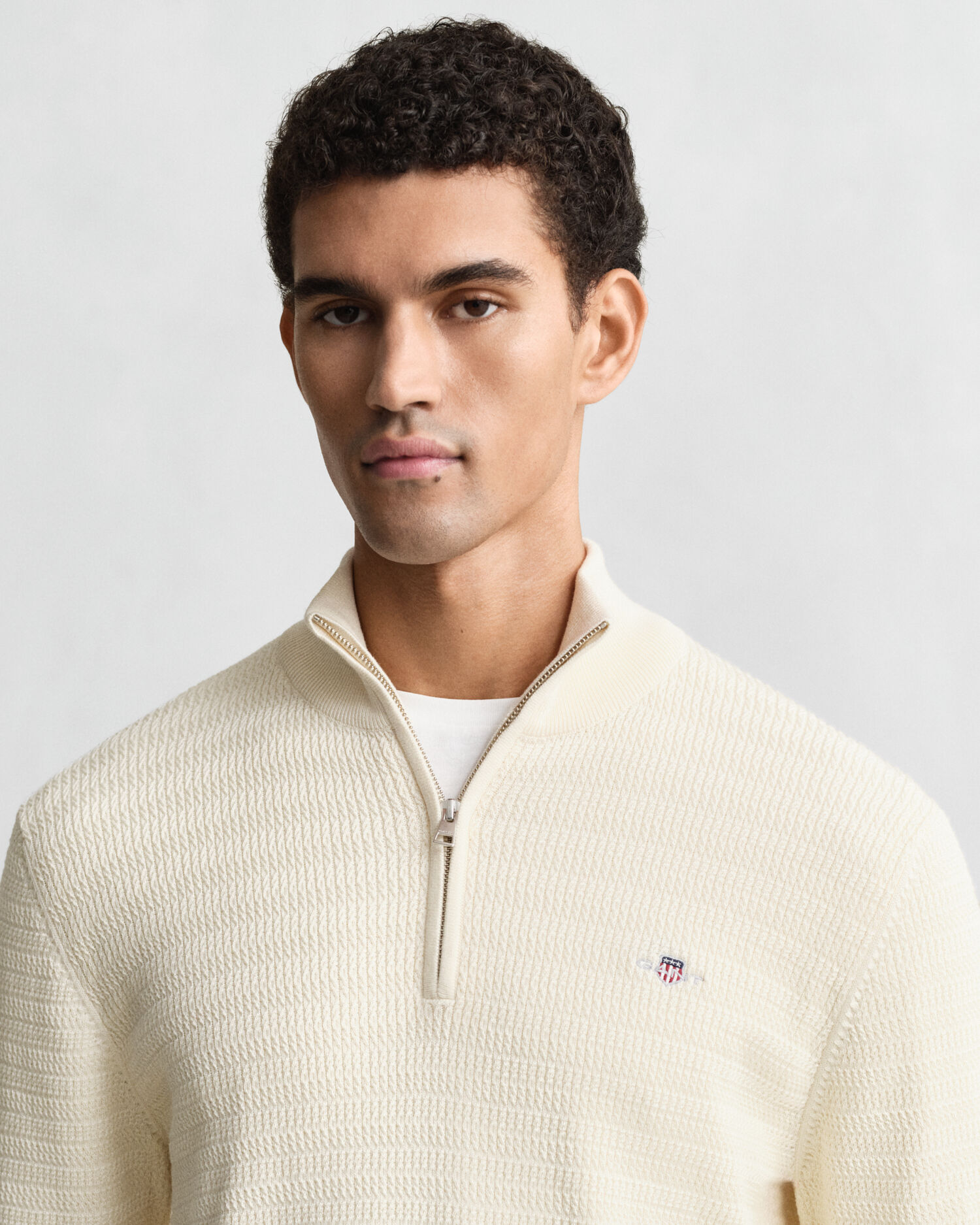 Mini Cable Knit Half-Zip Sweater — CREAM