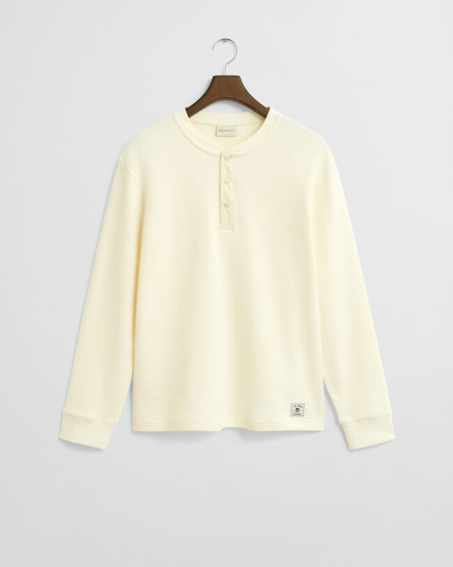 Waffle Textured Long Sleeve Henley T-Shirt