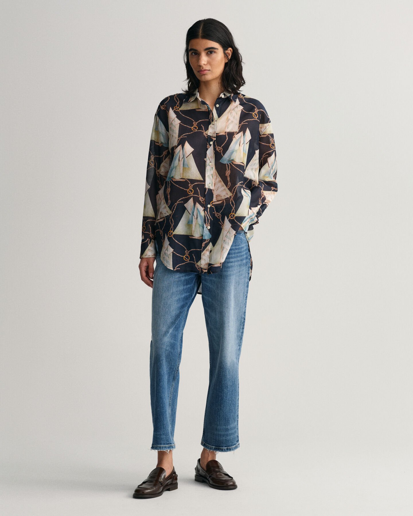 Relaxed Fit Saling Print Cotton Silk Shirt