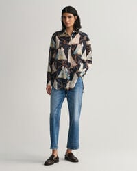 Relaxed Fit Saling Print Cotton Silk Shirt