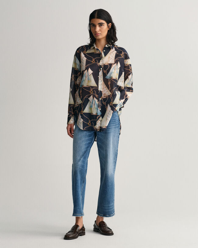 Relaxed Fit Saling Print Cotton Silk Shirt