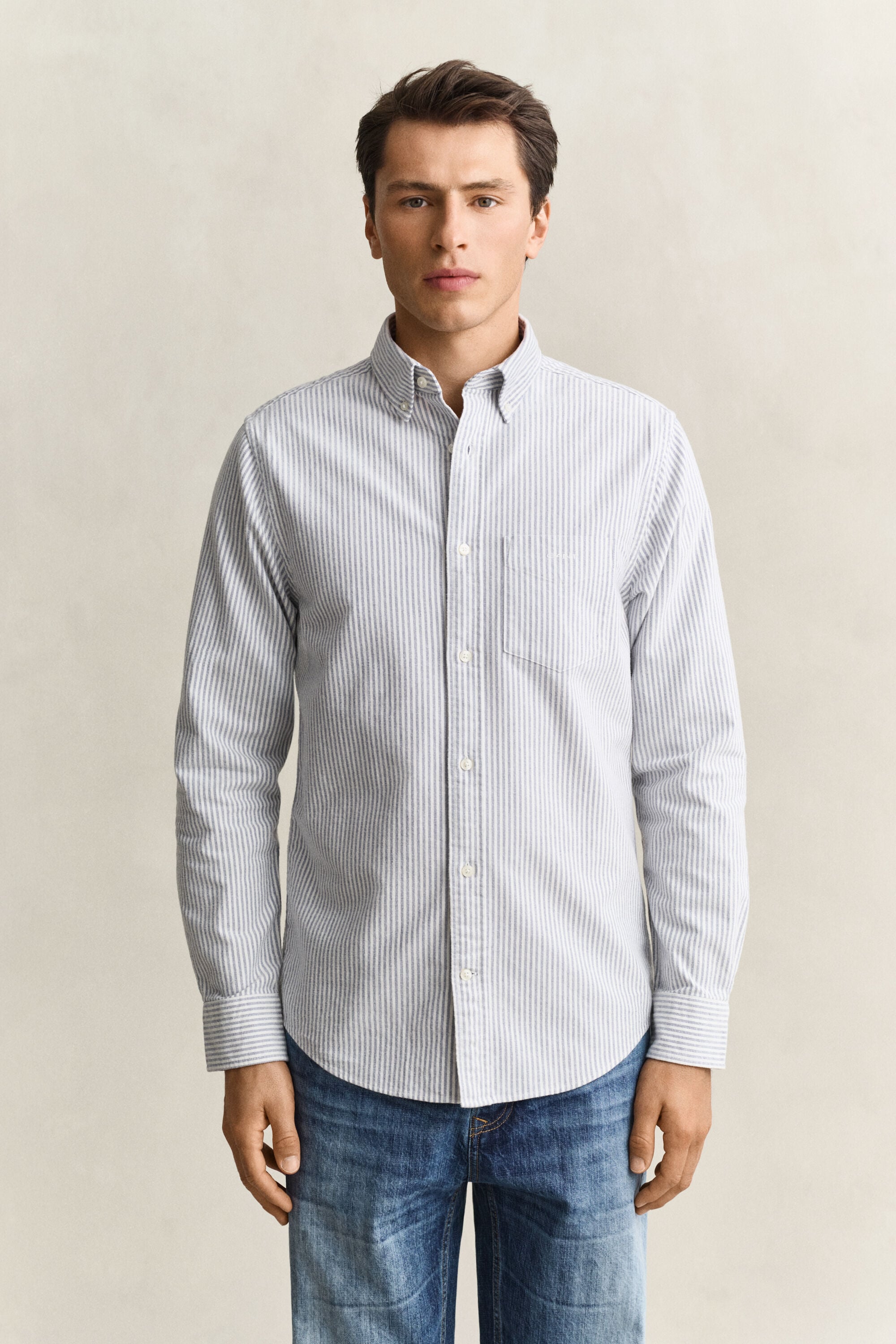 Striped Brushed Oxford Shirt — CRISP BLUE