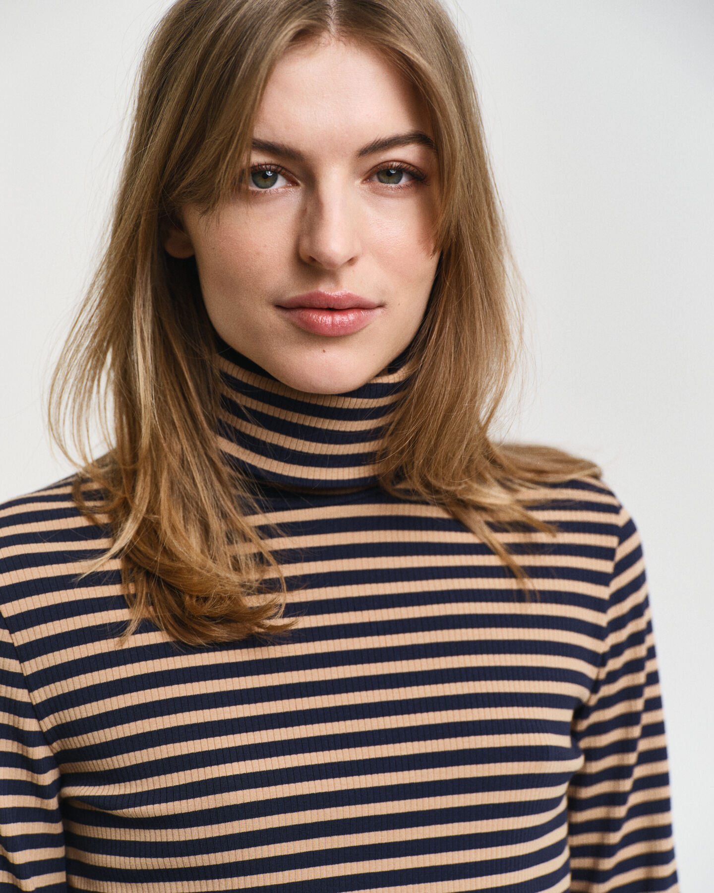 Striped Rib Long Sleeve Turtleneck Top