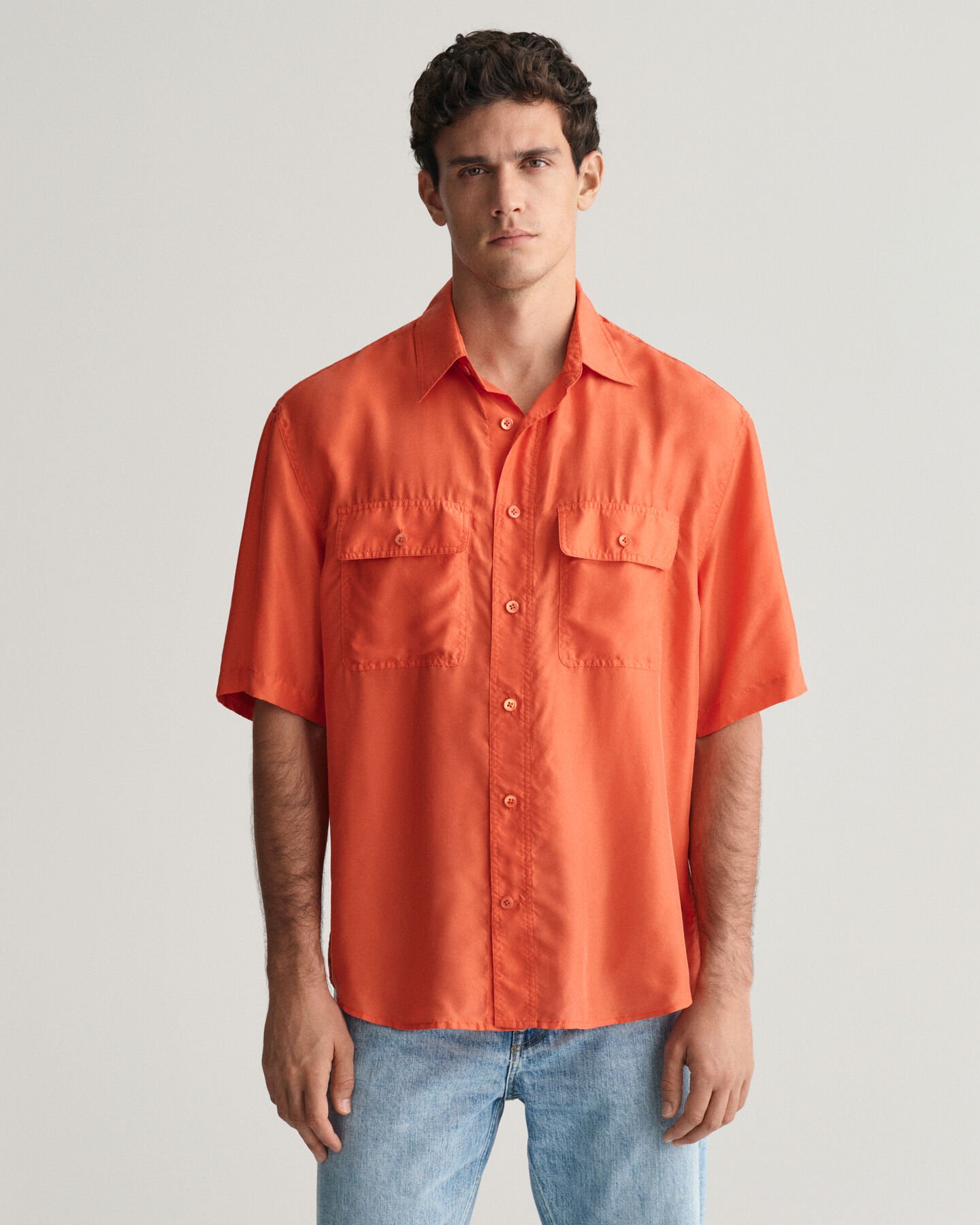 Relaxed Fit Washed Silk Short Sleeve Shirt
