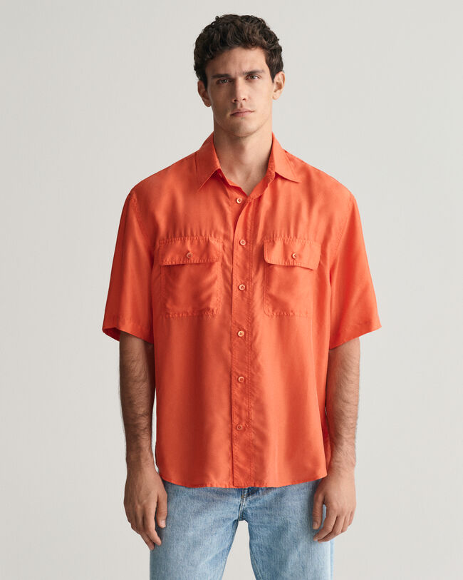 Relaxed Fit Washed Silk Short Sleeve Shirt