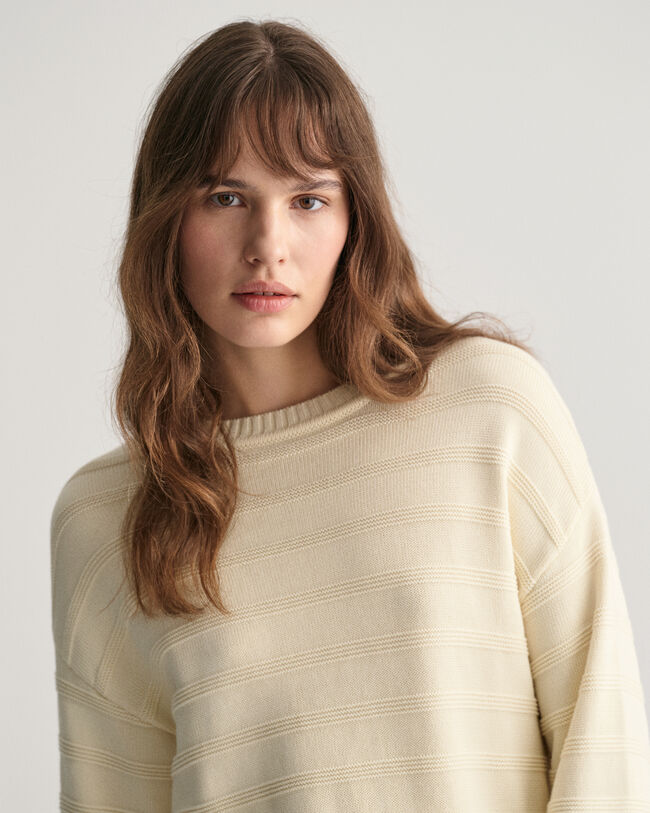 Tonal Striped Cotton Crew Neck Sweater