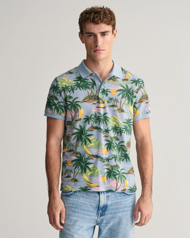Hawaiian Print Polo Shirt