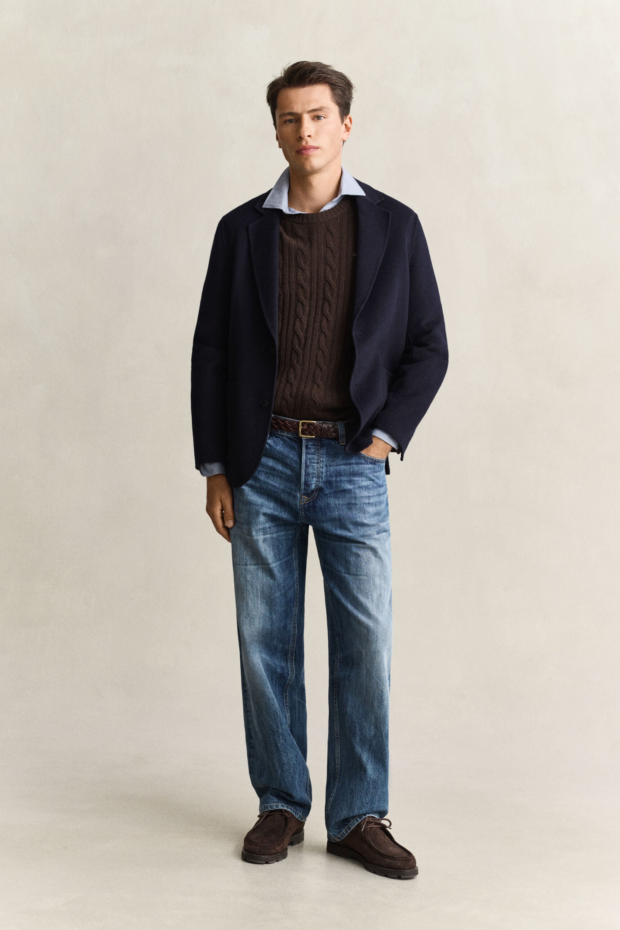 Lambswool Cable Knit Crew Neck Sweater