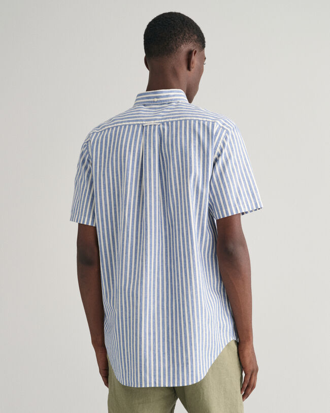 Regular Fit Striped Cotton Linen Short Sleeve Shirt