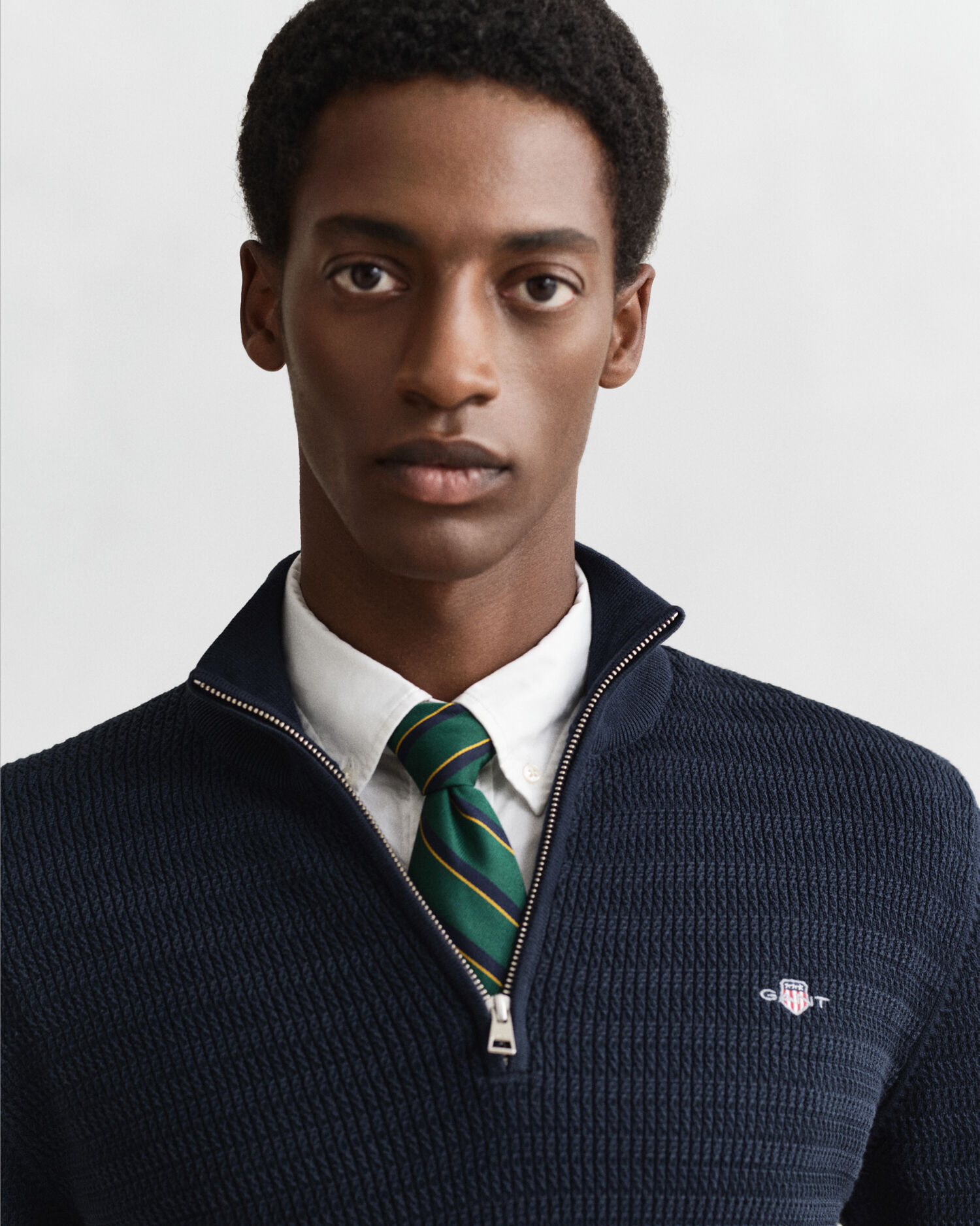 Mini Cable Knit Half-Zip Sweater — EVENING BLUE