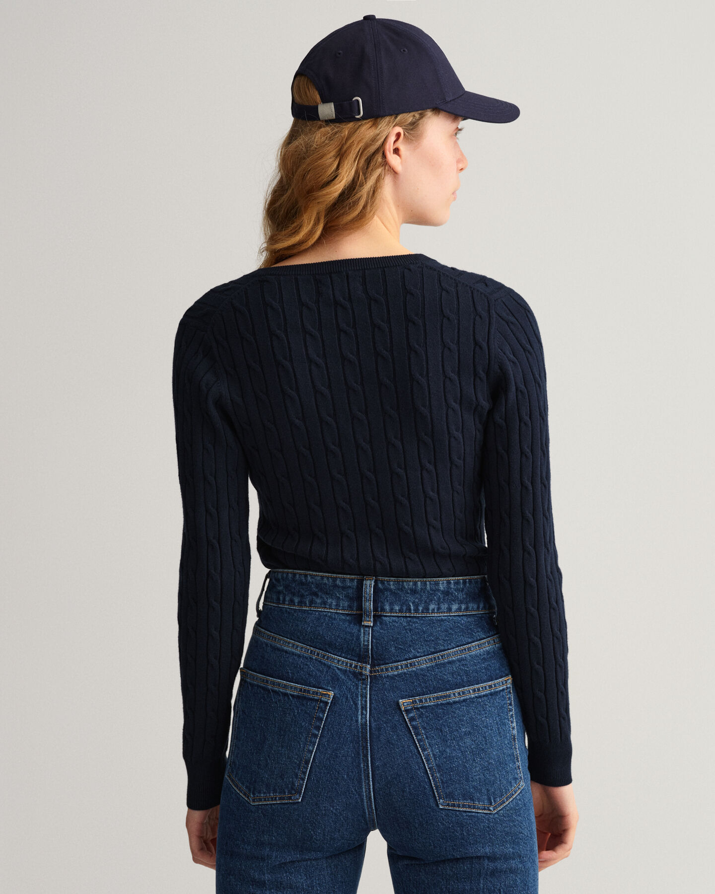 Stretch Cotton Cable V-Neck Sweater
