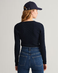 Stretch Cotton Cable V-Neck Sweater