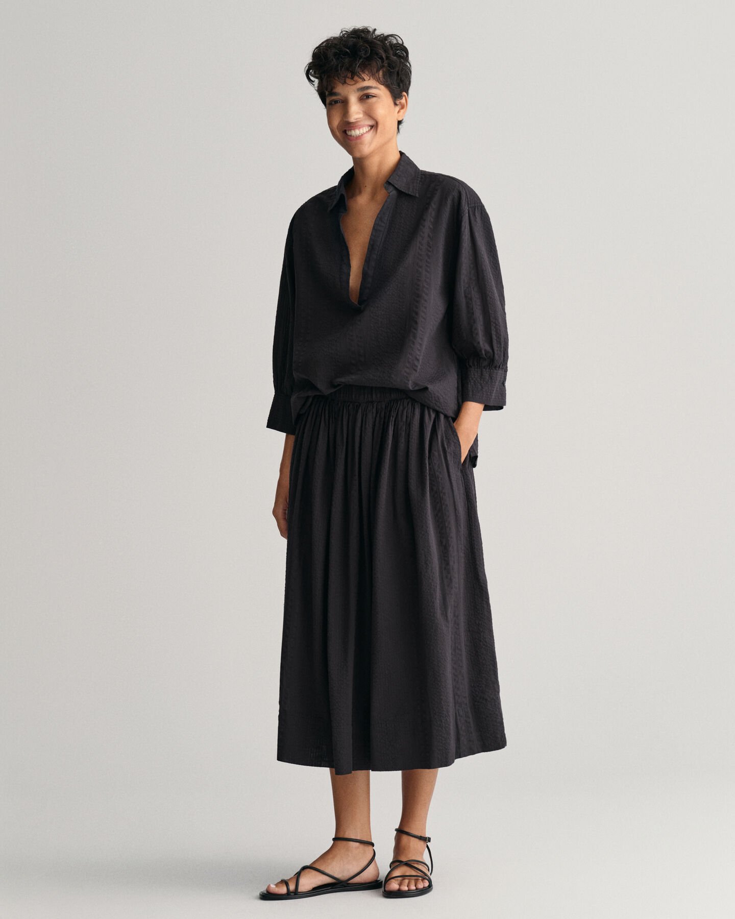 Seersucker Striped Pull-On Skirt