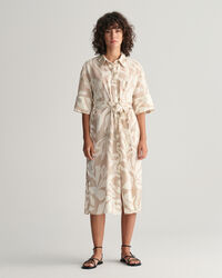 Palm Print Linen Shirt Dress