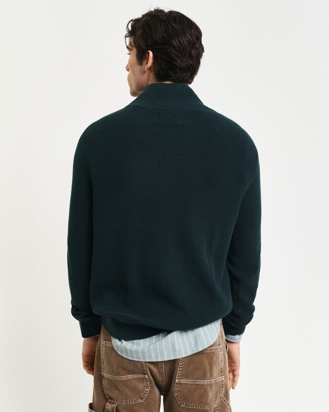 Ribbed Cotton Wool Half-Zip Sweater