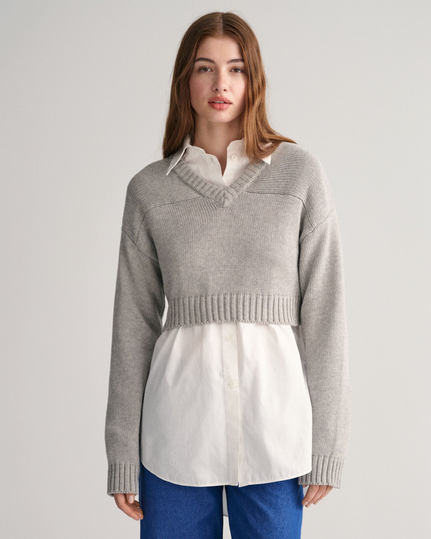 Cropped V-Neck Sweater