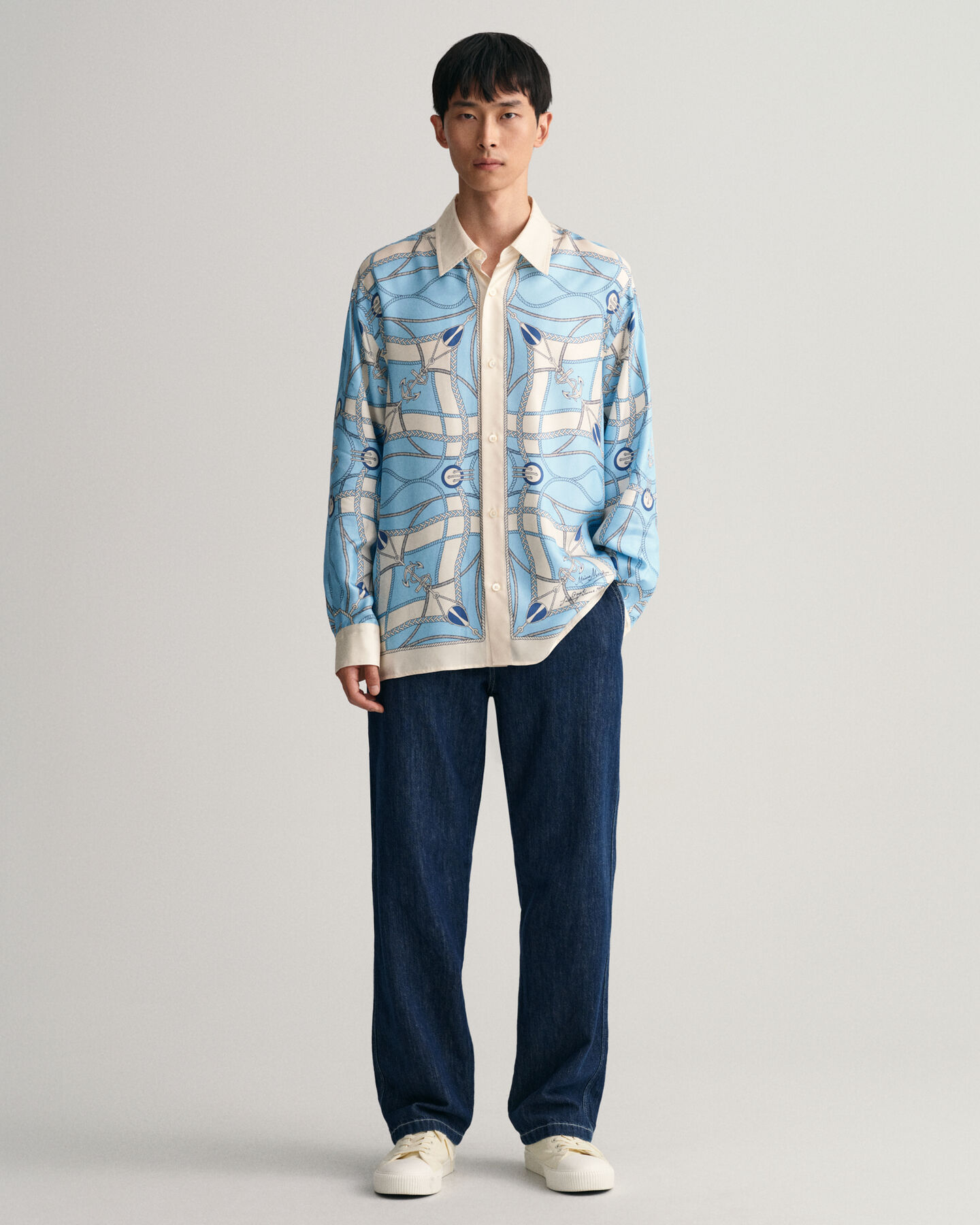 Relaxed Fit Sailing Print Silk Shirt