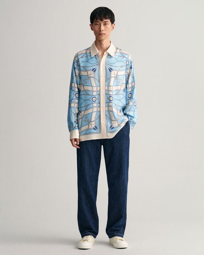 Relaxed Fit Sailing Print Silk Shirt