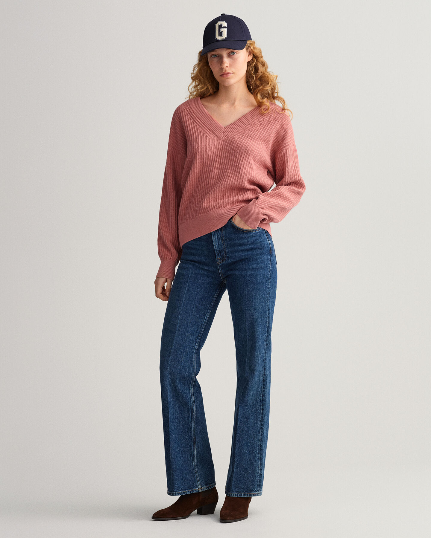 Cotton Ribbed V-Neck Sweater