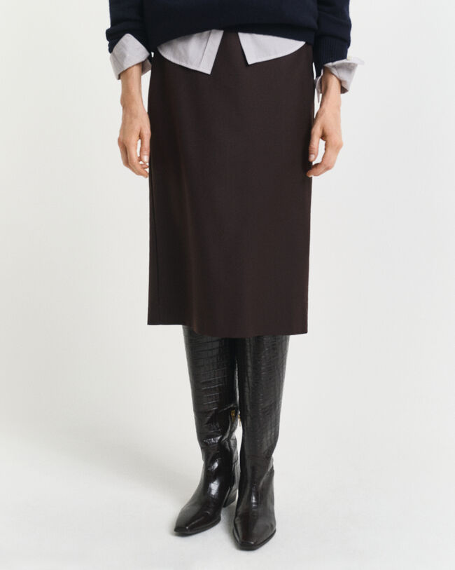 Wool Blend Midi Pencil Skirt