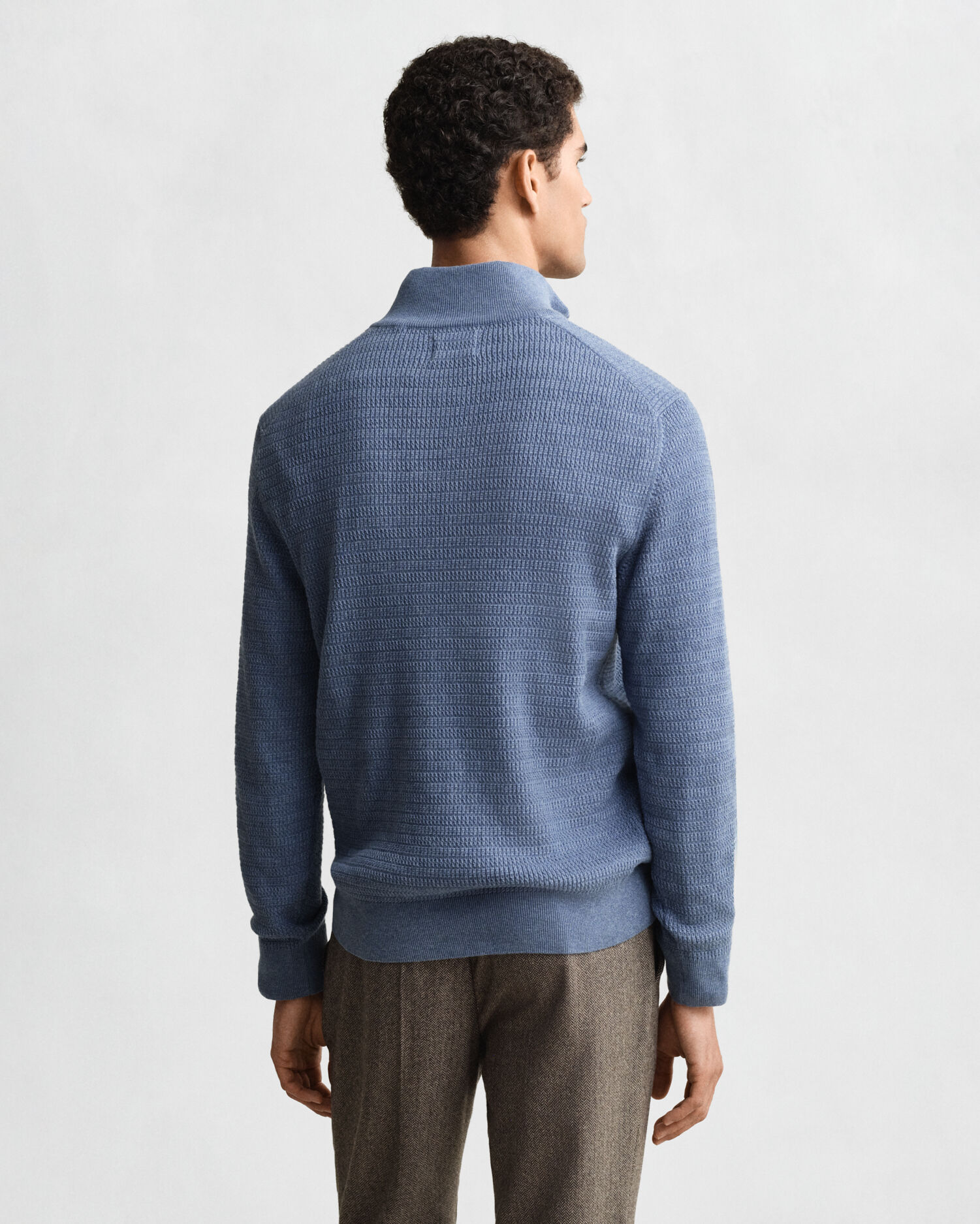 Mini Cable Knit Half-Zip Sweater — DENIM BLUE MELANGE