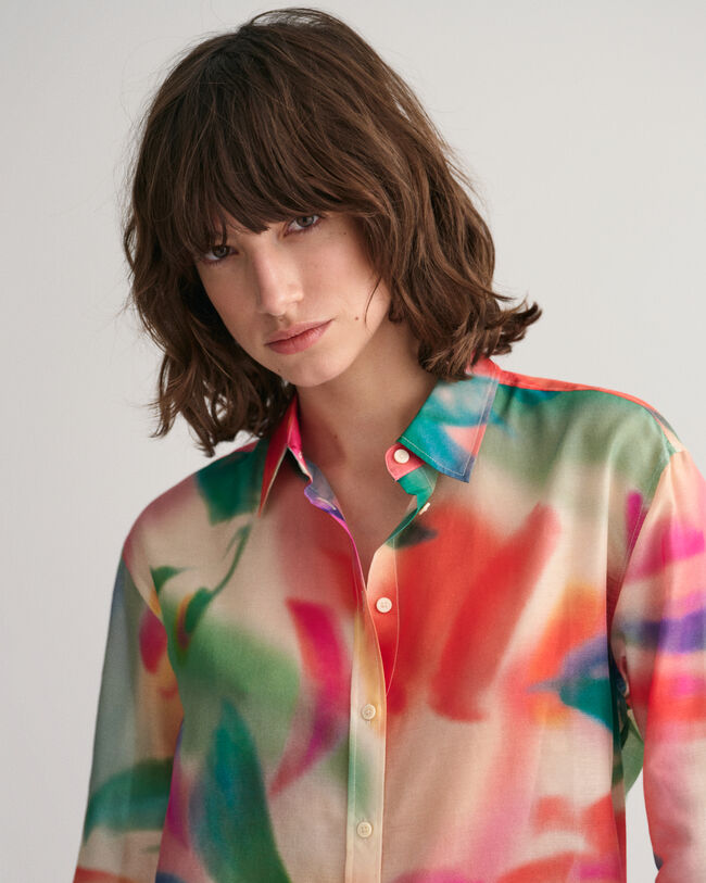 Relaxed Fit Floral Print Cotton Silk Shirt