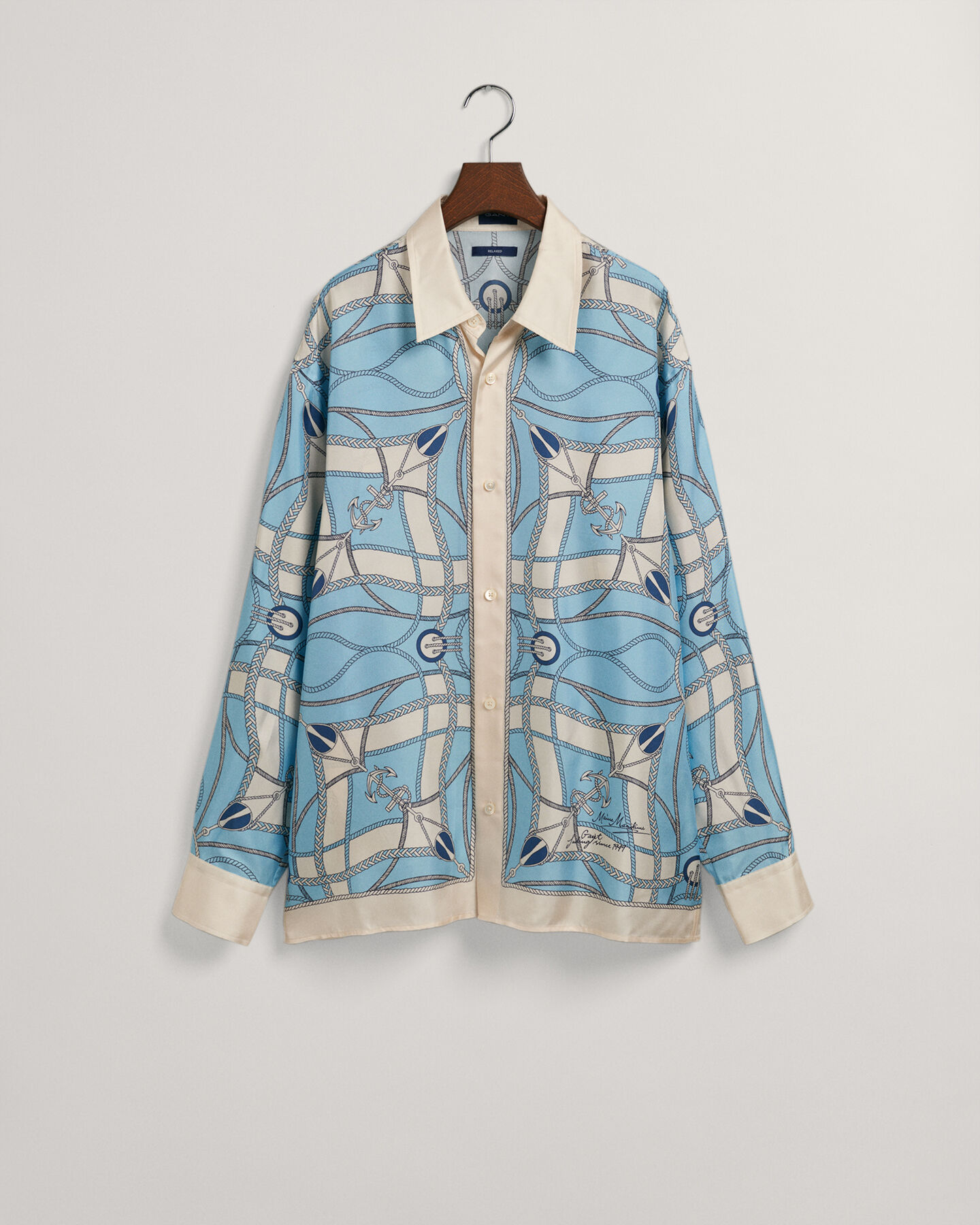 Relaxed Fit Sailing Print Silk Shirt