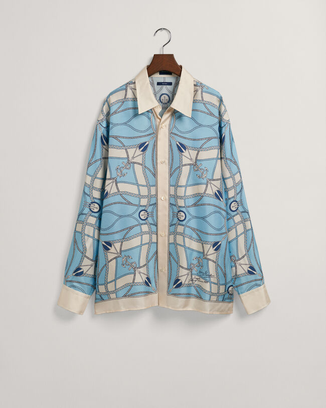 Relaxed Fit Sailing Print Silk Shirt
