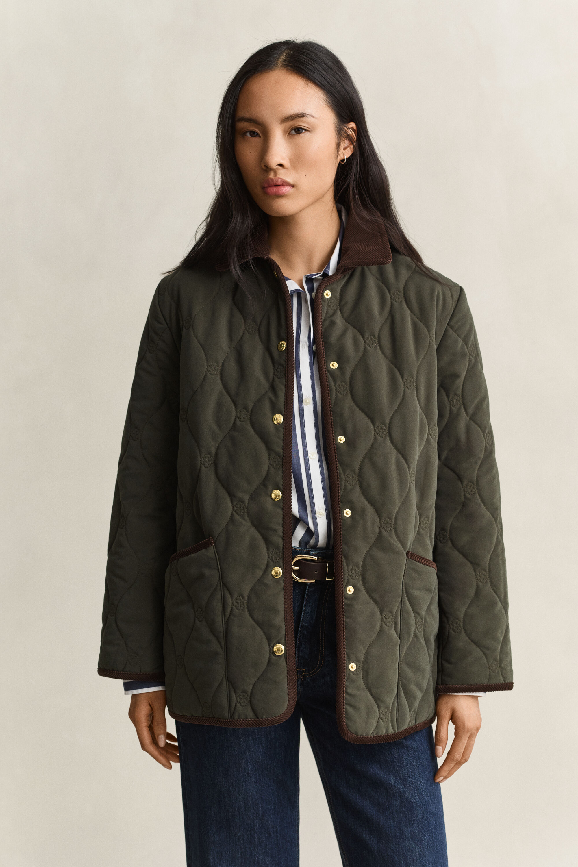 Monogram Quilted Jacket — DARK MOSS GREEN
