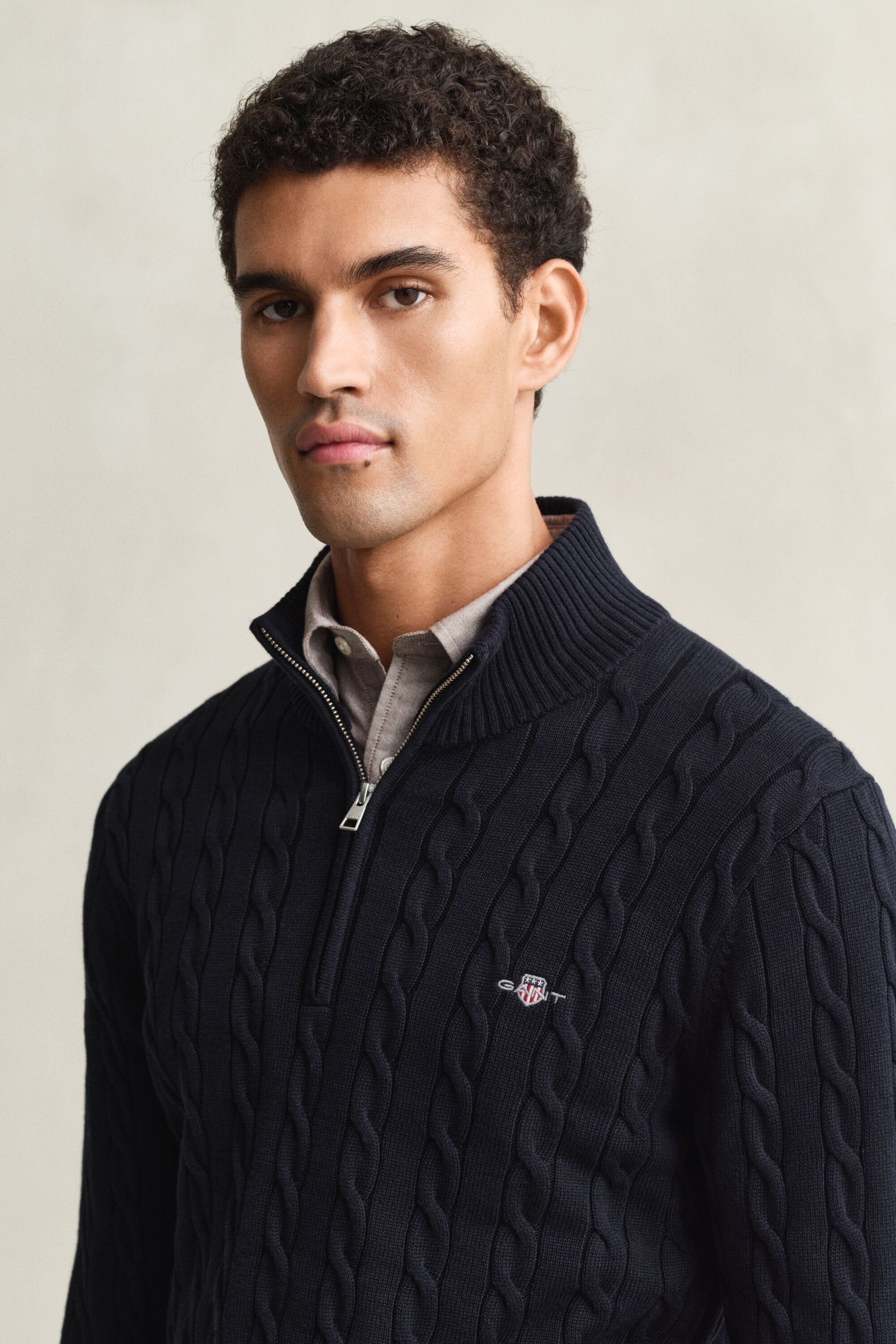 Cotton Cable Knit Half-Zip Sweater