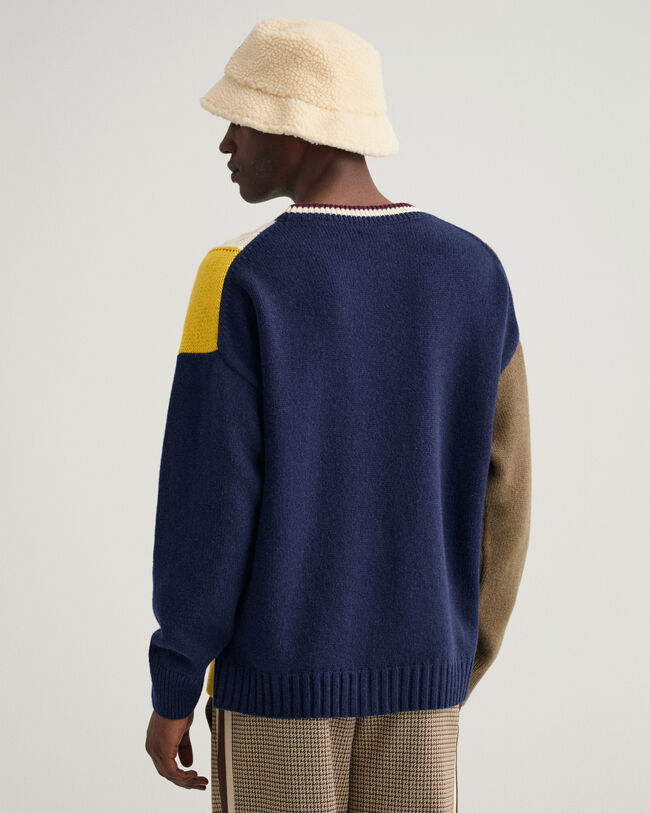 Patched Cable Crew Neck Sweater