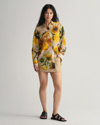 Relaxed Fit Sunflower Print Cotton Silk Shirt
