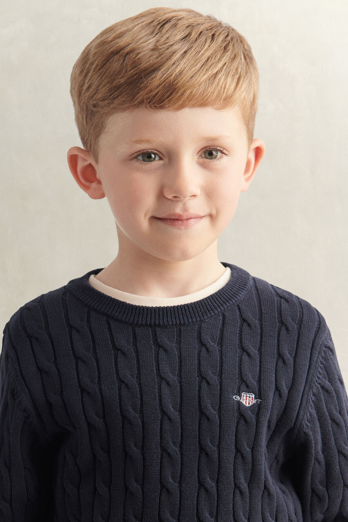 Boys Shield Cable Knit Sweater — EVENING BLUE