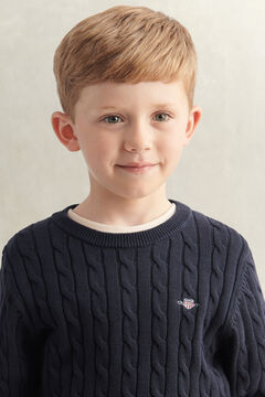 Boys Shield Cable Knit Sweater — EVENING BLUE 4