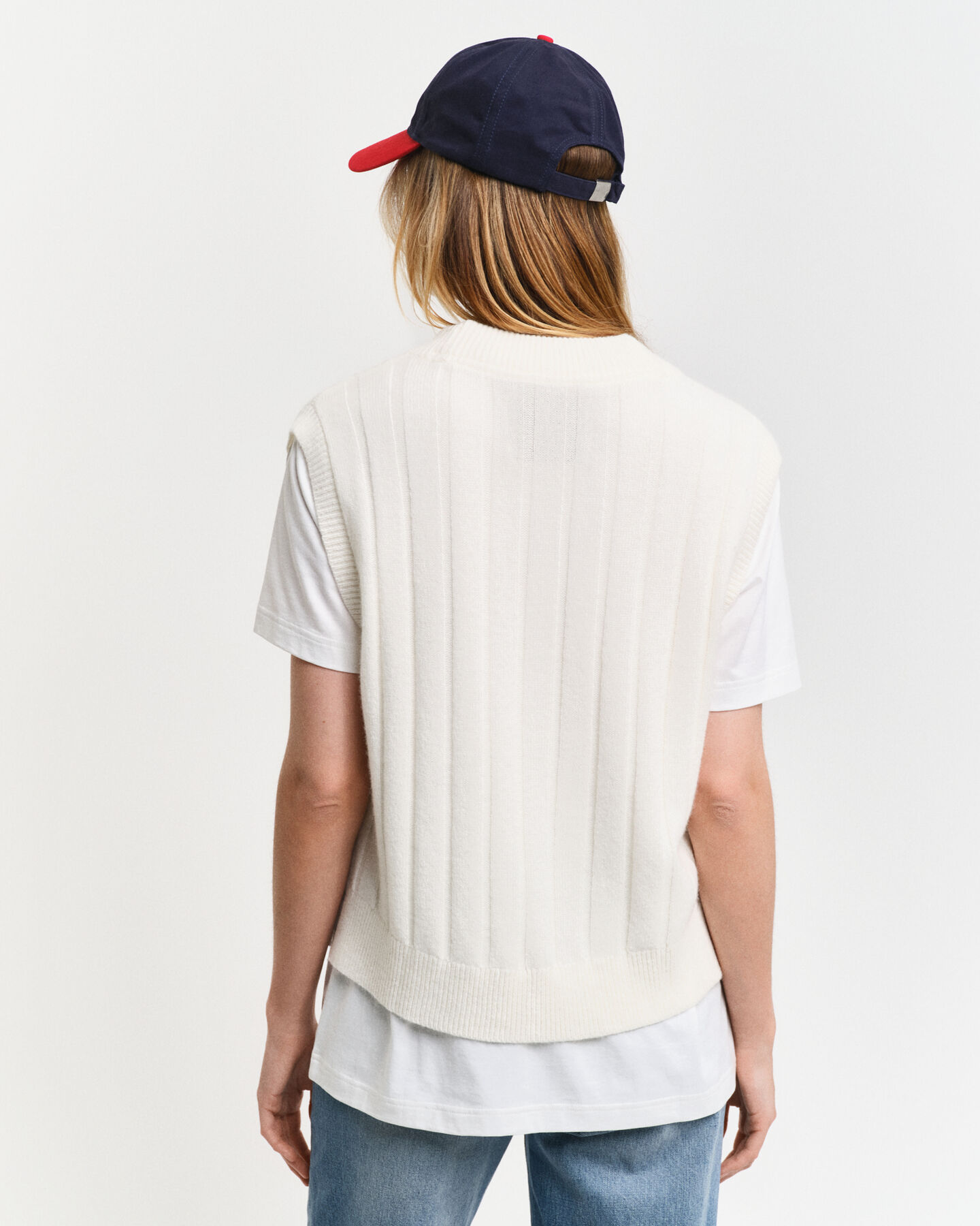 Wide Ribbed Wool V-Neck Sweater Vest