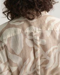 Palm Print Linen Shirt Dress