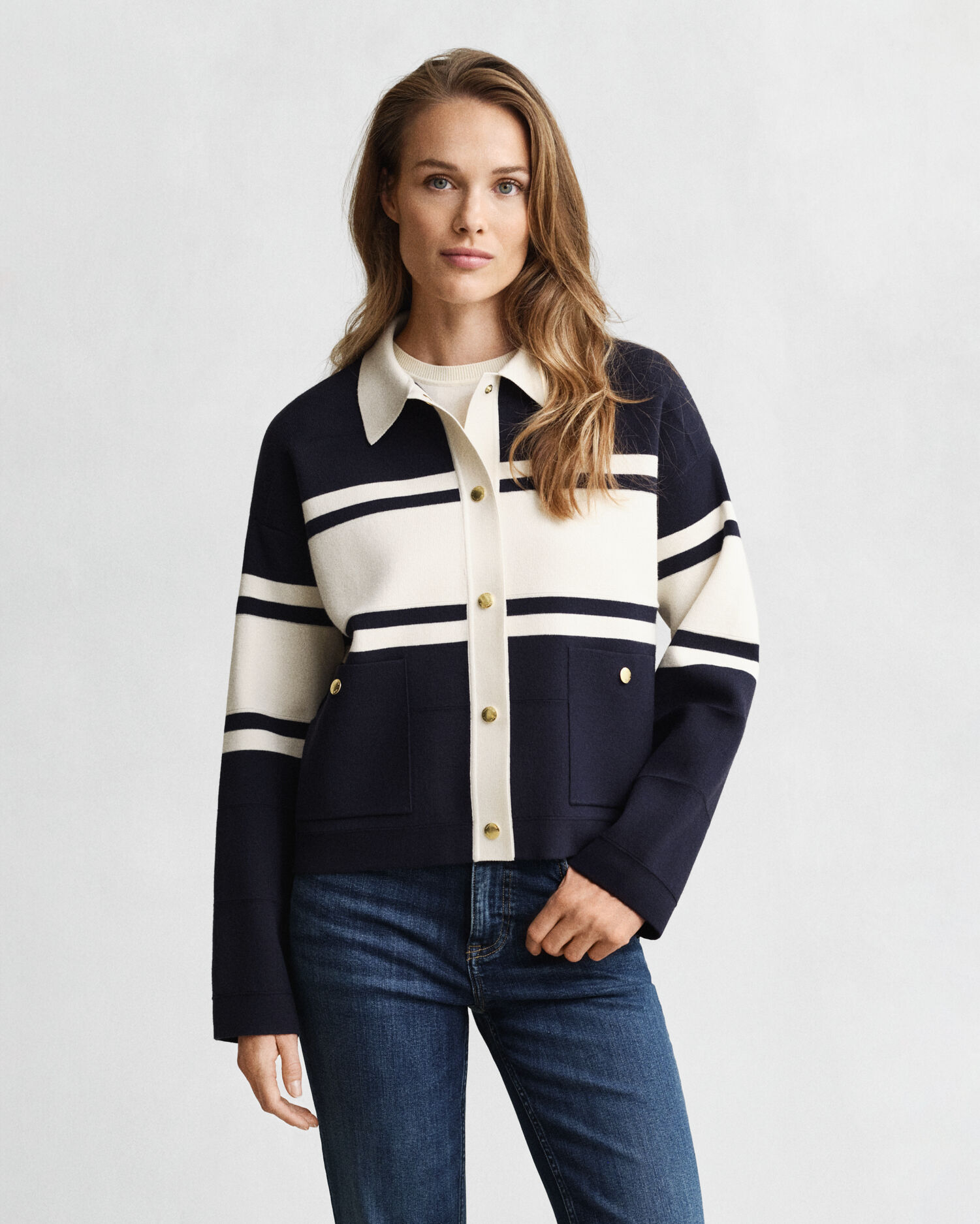 Color Blocked Cardigan — EVENING BLUE
