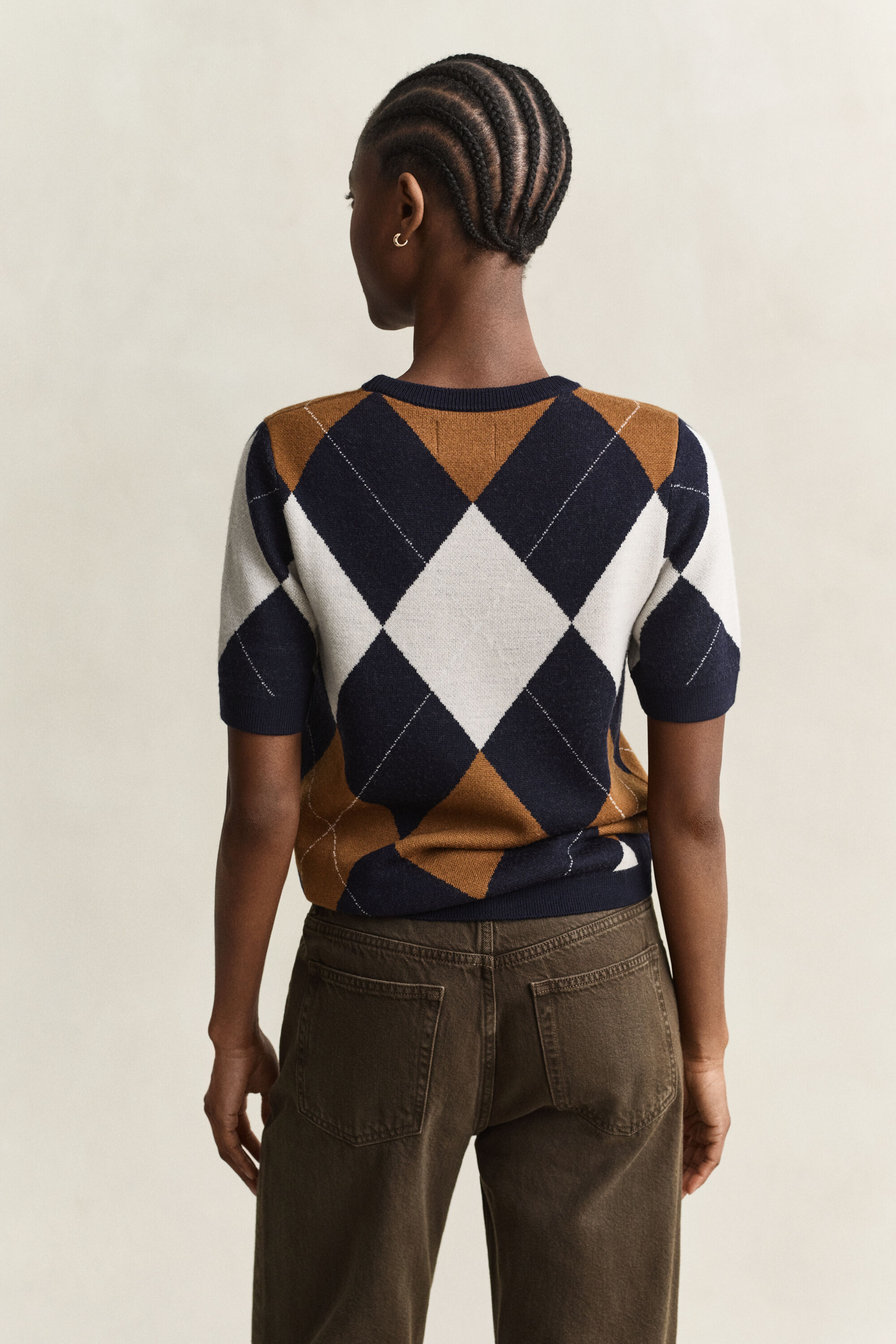 Wool Argyle Short Sleeve Sweater