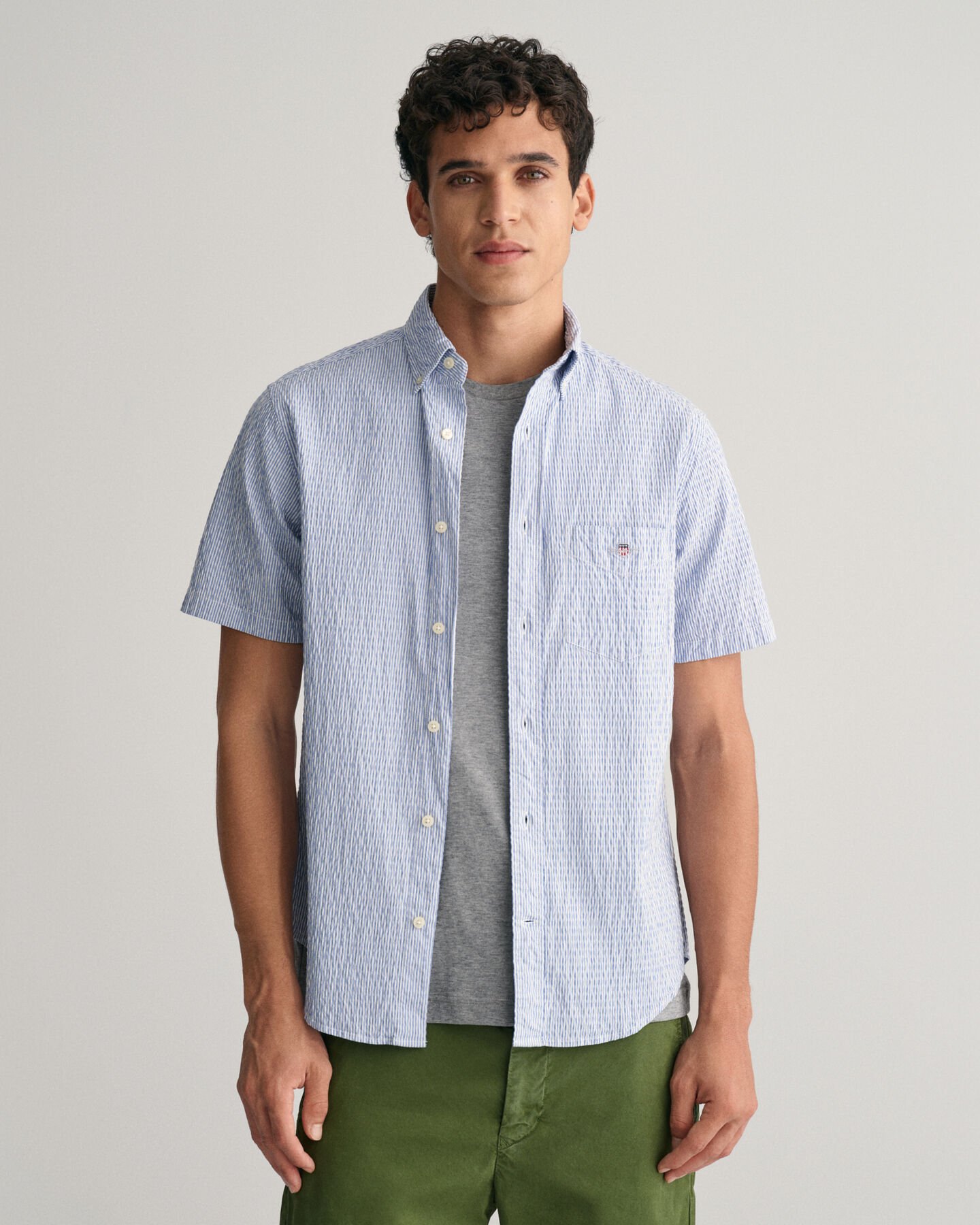 Regular Fit Striped Seersucker Short Sleeve Shirt