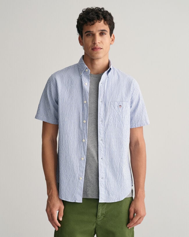 Regular Fit Striped Seersucker Short Sleeve Shirt