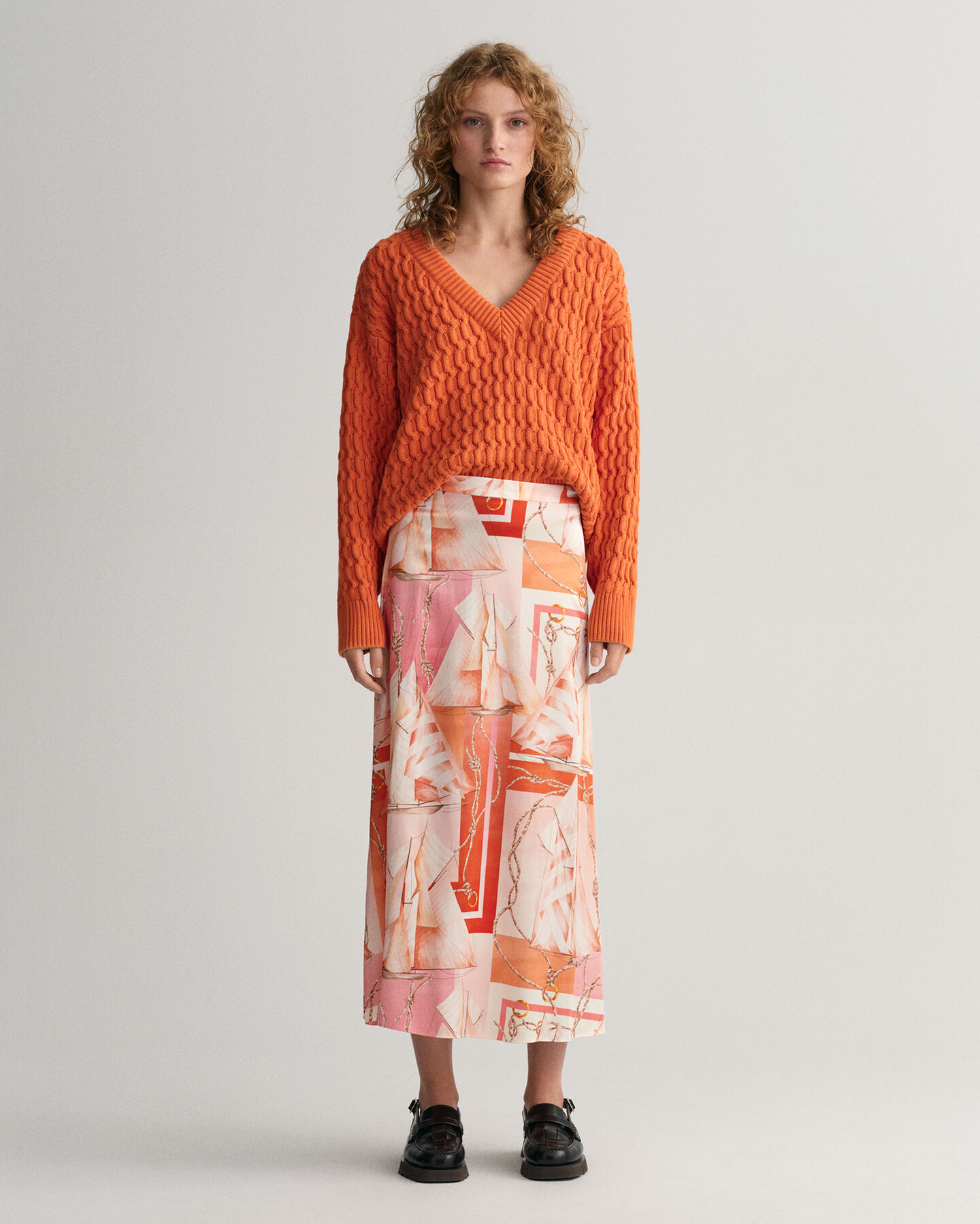 Sailing Print Silk Maxi Skirt