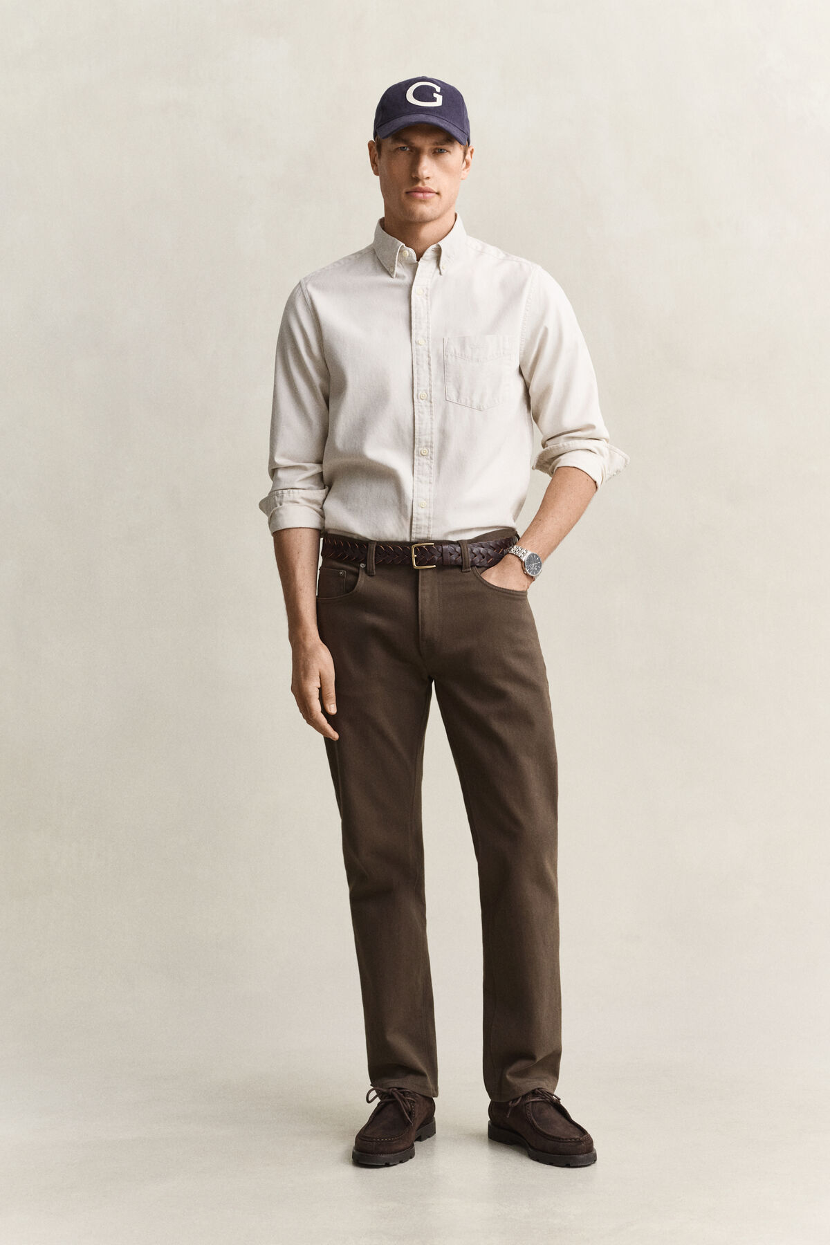 Regular Fit Twill Jeans — SHADOW BROWN