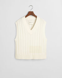 Wide Ribbed Wool V-Neck Sweater Vest