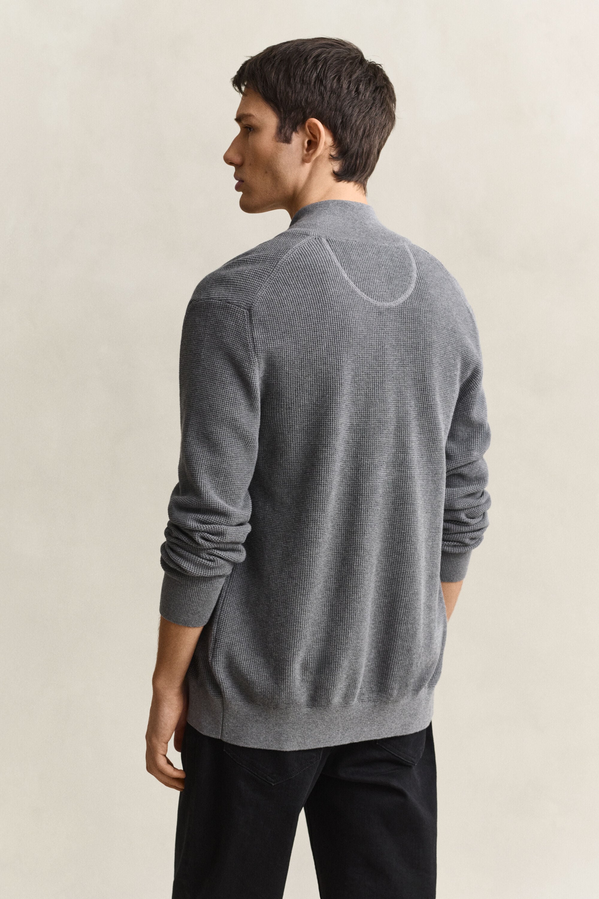 Textured Cotton Zip Cardigan