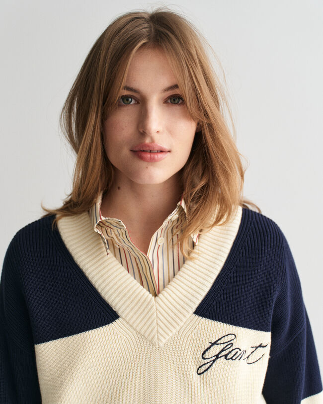 GANT Varsity Cotton V-Neck Sweater