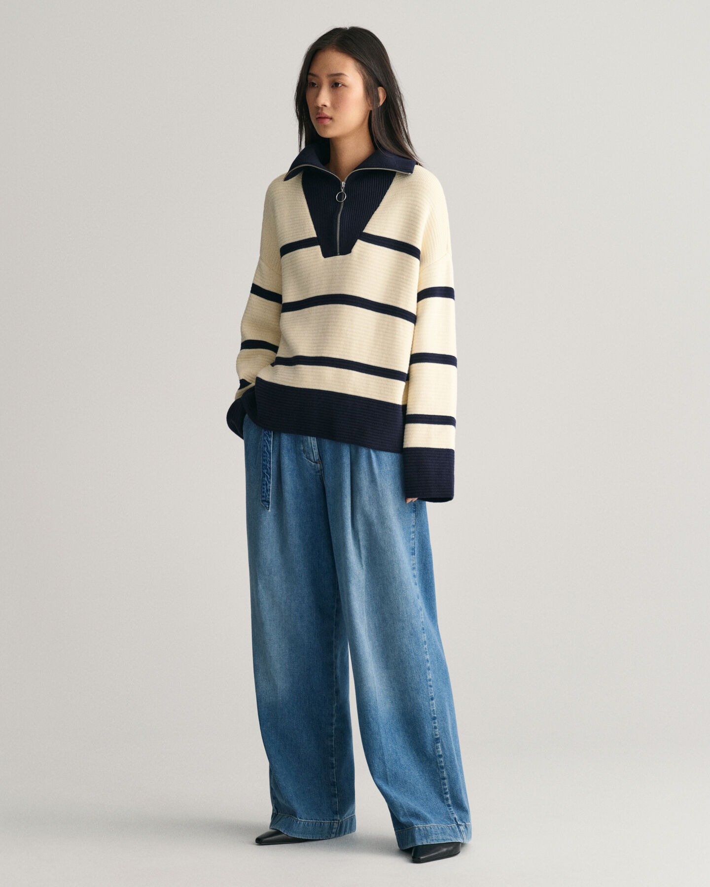 Breton Striped Half-Zip Sweater